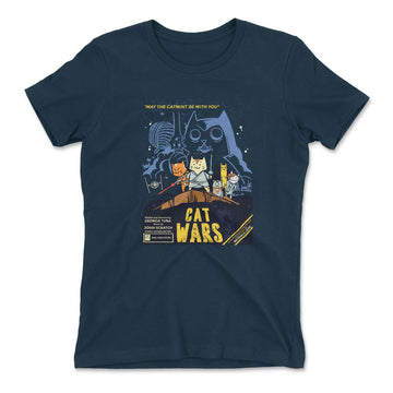 Cat Wars - May The Cat Mint Be With You Womens T-Shirt in Midnight Navy color